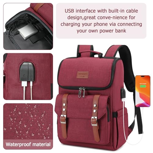 Image of YALUNDISI Vintage Backpack Travel Laptop Backpack with usb Charging Port for Women & Men College Backpack Fits 15.6 Inch Laptop Red Brown