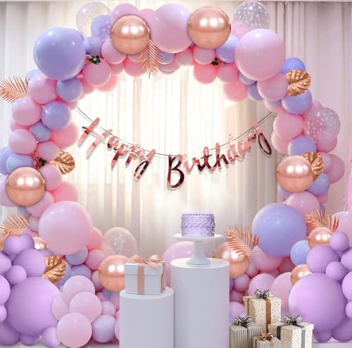Party Propz Latex Birthday Decoration Kit for Girls - 60 Pcs Balloons for Birthday Decorations |Birthday Decoration for Kids |Purple Birthday Decorations Kit |Bday Balloons Rose Gold,Purple,Pink