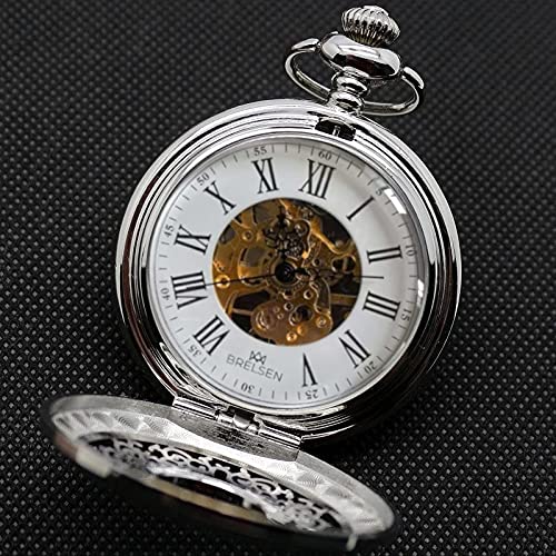 Brelsen-Signature-Silver-Mechanical-Demi-Half-Hunter-Pocket-Watch-Silver-Traditional
