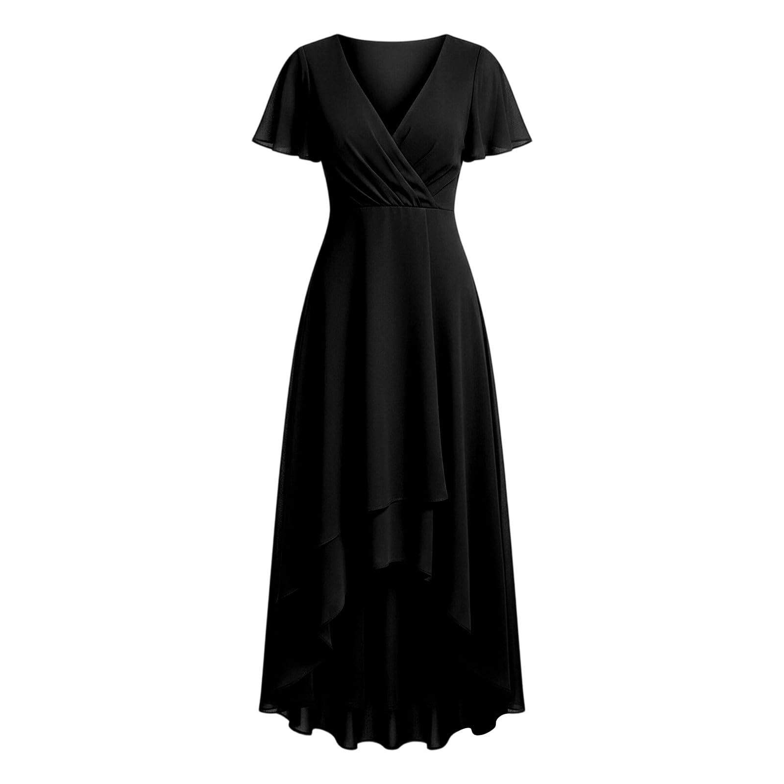 Vestido Gasa fluida Escote V Mangas Acampanadas, Evento Aire Libre Mujer