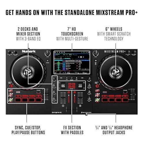 Image of Numark Mixstream Pro+ DJ Controller with Stem Separation, 2 Decks, Wi-Fi Streaming, Mixer, 7 inch Touchscreen, Speakers, works with Serato and Virtual DJ