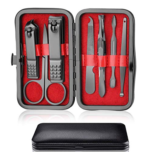 Nail Clipper Manicure Set, 7 In 1 Stainless Steel Professional Pedicure Kit Nail Scissors Grooming Kit with Black PU Leather Case for Travel & Home Use