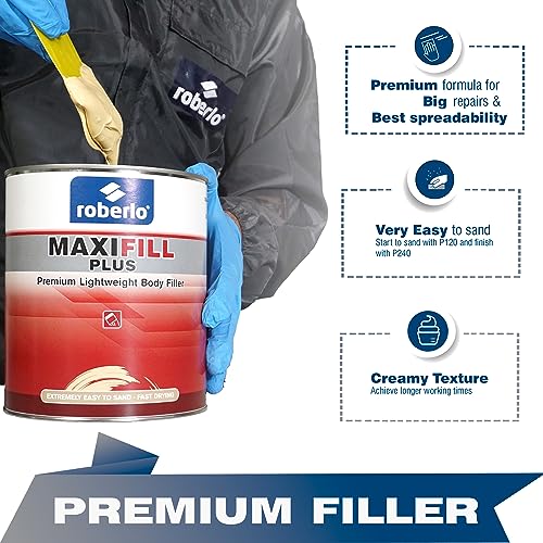 Roberlo Maxifill Plus Premium Lightweight Body Filler 3L + Hardener â Easy Sanding, High Spreadability for Medium to Large Car Repairs â Adheres to Steel, Aluminum, Zinc, Galvanized & Fiberglass - Image 4