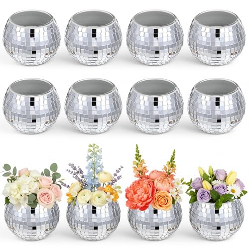 12 PCS Disco Ball Candle Holder 6.6x4.9cm Disco Ball Party Decorations Multifunctional Discos Flower Vase for Wedding Centerpieces Birthday Office Bedroom Decor