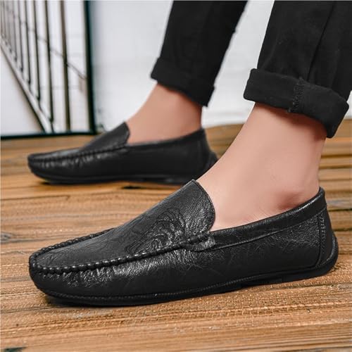 Mens Loafers Solid Color Round Toe Vegan Leather Loafer Shoes Anti-Slip Flexible Flat Heel Wedding Classic Slip-ons3
