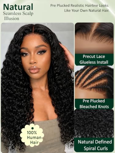 Image of KLAIYI Loose Wave Curly No Slip Precut 7x5 Lace Front Wigs Human Hair 16 inch