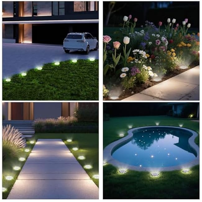 Solar Lights Outdoor 16 Pack, Solar Garden Outdoor Waterproof Pathway Lights Bright In-Ground Light Outdoor Lighting Decor for Lawn, Patio, Yard, Driveway, Step and Walkway White Light