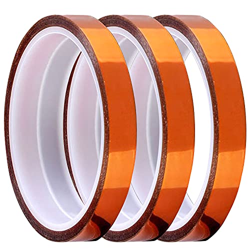 OBSCYON 3 Rollen Polyimid Klebeband Hitzebeständiges Tape Hochtemperatur Selbstklebend Isolierband, für 3D Drucker(10mm x 33m) Cover