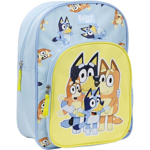 Mochila Escolar de Bluey - Color Azul - 26x13x35 cm - Fabricada en Poliéster - Mochila Mediana con Cierre de Cremallera y Asas Regulables - Producto Original Diseñado en España