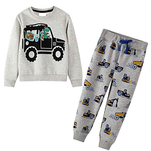 EU World Conjuntos Deportivos Chándale Bebés Niños Otoño Invierno Algodón Gris Dinosaurio Ajustable Cinturón Sudaderas Pantalones Traje Disfraces 2-7 años