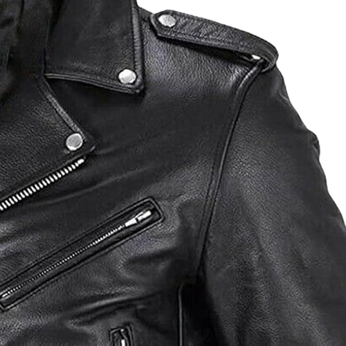Men's Collar Casual Leather Jacket Lightweight Moto Jackets Men Zip Up Pocket Bomber PU Coat3
