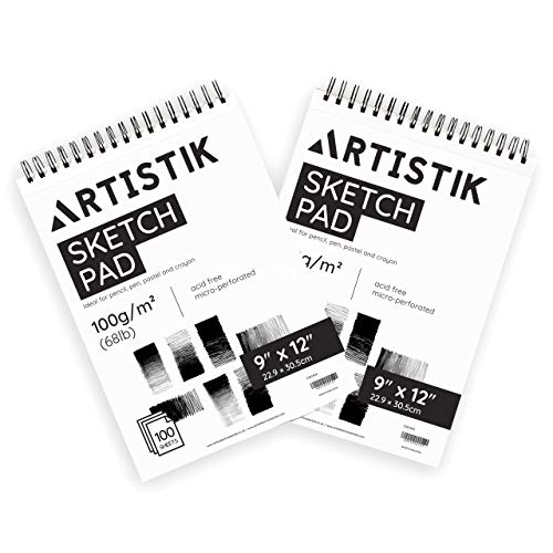 Artistik Jumbo Sketch Pad 9"x12", 2 Pack 100 GSM, 100 Sheets, Perforated (Pack of 2 - Jumbo Sketchbook Pads 9" x 12")