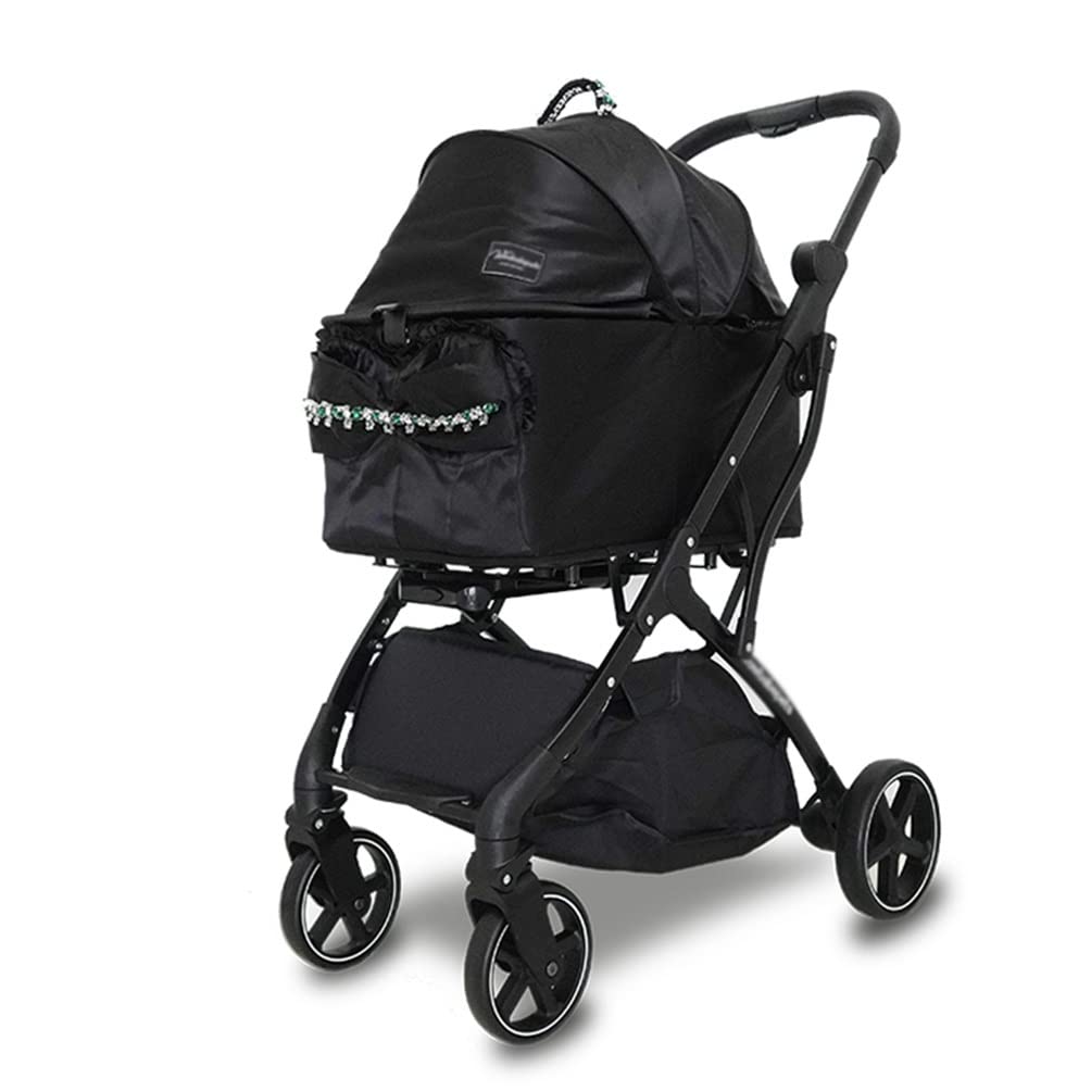 Carritos para Perros Cochecito Plegable para Mascotas para Gatos Y Perros - Cochecito para Correr De Viaje para Mascotas con Adorno De Lazo Negro - Carrito para Mascotas De Lujo con 4 Ruedas