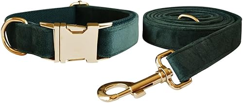 Juego de collar y correa de terciopelo para perro, collar y correa suaves y cómodos, collares ajustables con hebilla de metal resistente para perros
