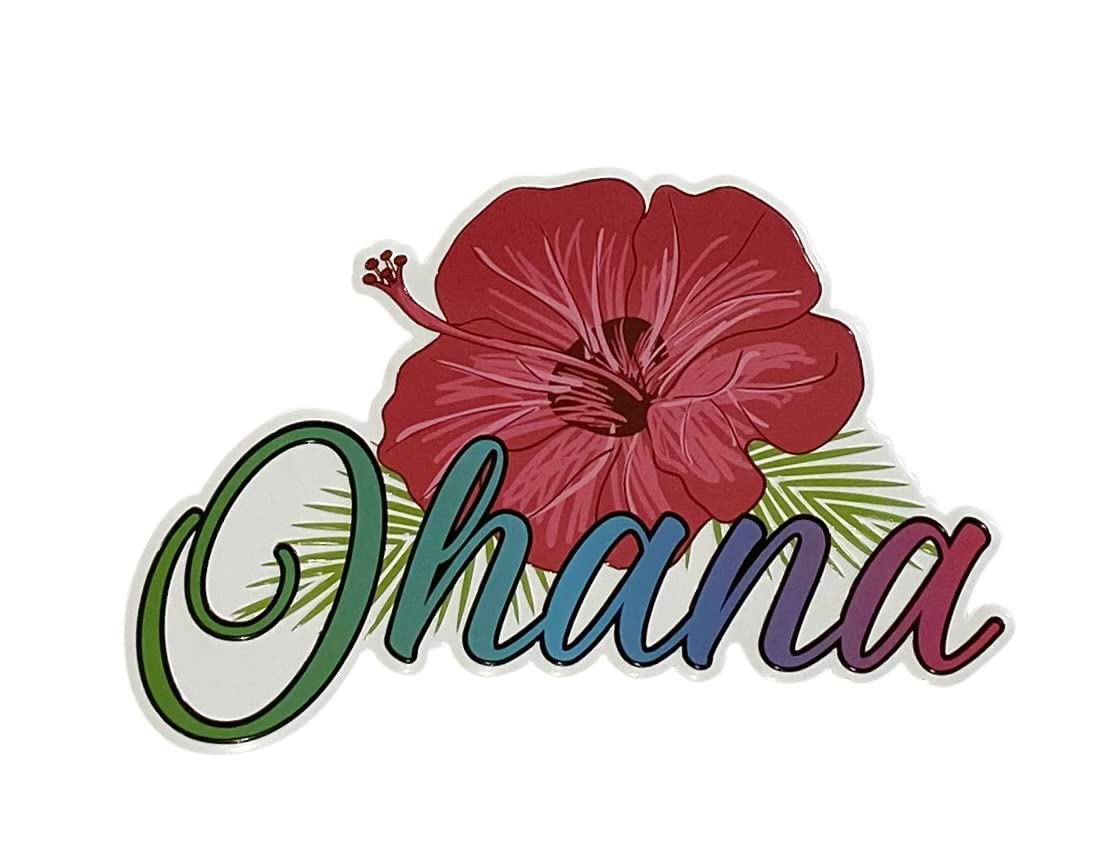 Ohana Aloha Hawaii Hibiscus Magnet with Colorful Embossed Letters | Decorative Hawaiian Decor with Island Vibe for Home, Bar, Tiki Bar, Laua & Restaurant | Ohana Magnet 5 x 4 inch