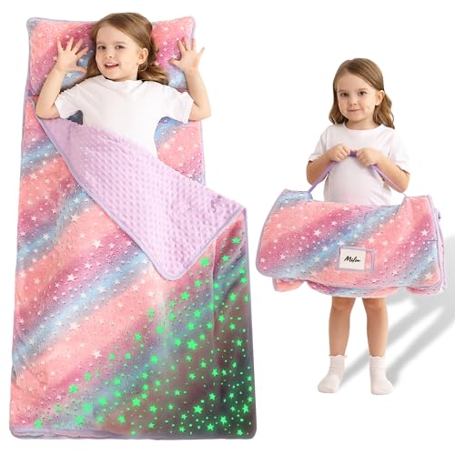 Image of Lasoftan Toddler Nap Mat with Pillow and Blanket, Extra Large Rolled Napping Mats,Slumber Bags for Boys Girls,Kids Sleeping Bag for Daycare, Preschool Travel Camping