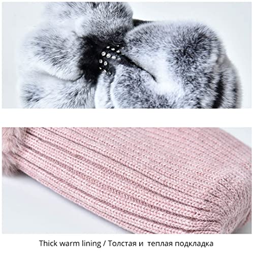 Desconocido Sombreros de Piel de Invierno para Mujer Sombrero de Piel Natural con Lazo Gorro cálido para Mujer