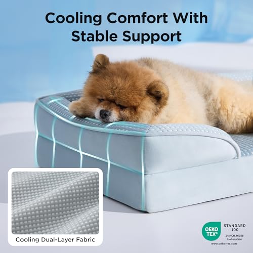 Image of Bedsure Cooling Dog Bed for Small Dogs - Orthopedic Small Dog Cat Cooling Bed Washable, Comfort Pet Couch Sofa with Waterproof Removable Cover, Pets Bed with Nonskid Bottom, Cooling Blue, 24 inch