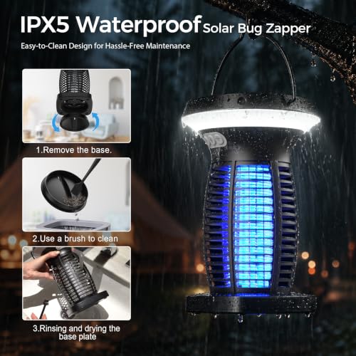 Image of Solar Bug Zapper Outdoor, UV Mosquito and Fly Zapper with Auto Mode, Rechargeable Cordless Electric Insect Trap, Waterproof Bug Light for Patio Backyard Porch Camping