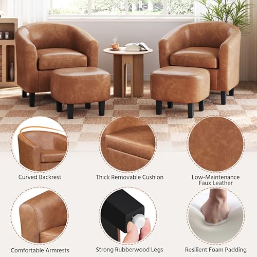 image for Yaheetech Accent Chair with Ottoman Footstool, PU Leather Modern Uphol