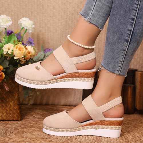 Sandalias casuales de mujer con punta cerrada y cuña tejida para el día a día 7
