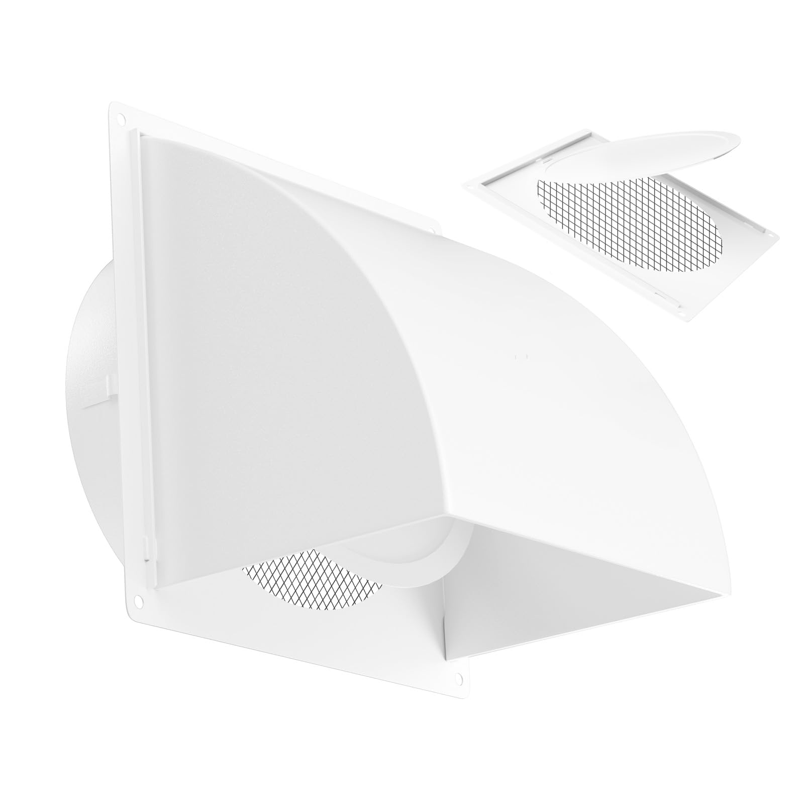 Photo 1 of Drasum 8 Inch Exterior Vent Cover, Heavy-Duty Metal Wall Vent Cover with Removable Screen & Non-Return Flap, Outdoor Dryer Vent Hood – White