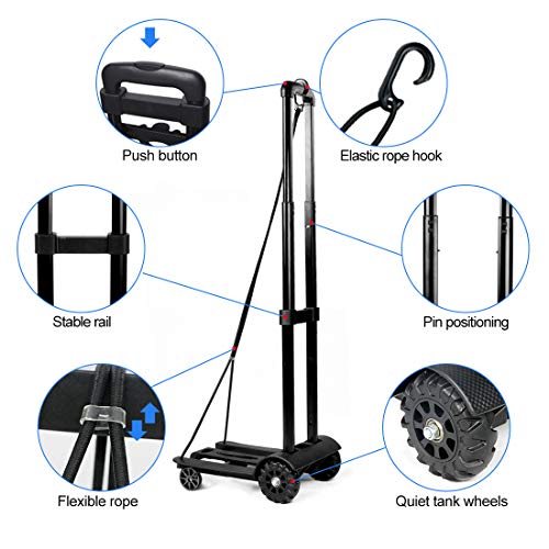 Folding Luggage Truck,2 Wheels Luggage Cart 110lbs Heavy Duty Utility Cart, Lightweight Collapsible Portable Fold Up Dolly for Luggage, Personal, Travel, Moving and Office Use