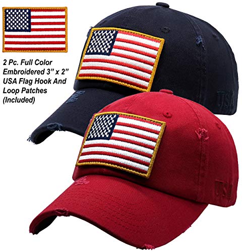 Image of Antourage American Flag Unisex Baseball Hat for Men and Women | USA Flag Mesh Snapback Flat Visor Cap + 2 Patriotic Patches