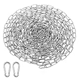 Catena Acciaio Inox, 1,5 mm x 6 m Catene in Acciaio Inossidabile, Catena di Sicurezza in Metallo Venduta al Metro con Moschettone per Appendere Amaca Ancoraggio Cani Bucato Biciclette