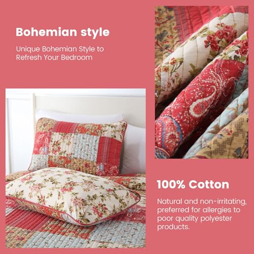Secgo Queen Size Comforter Set- 100% Cotton Quilt Queen Size Set, Green, Sage bedspreads (90 * 96 Inch) with 2 Pillow Shams, Patchwork Reversible Lightweight Bedding