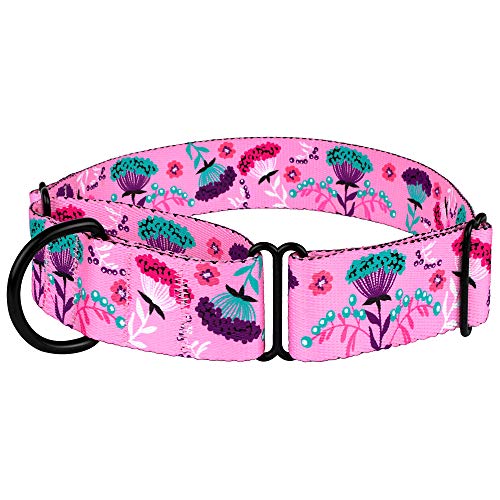 Collardirect Martingale Collars For Dogs Heavy Duty Floral Pattern Female Safety Nylon Training Wide Collar Flower Design Large Medium (L, Neck Size 15"-20", Black) #TOP5
