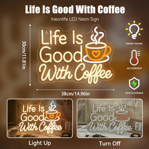 Image of Coffee Bar Neon Sign Latte LED Night Light Wall Decor for Cafe Shop