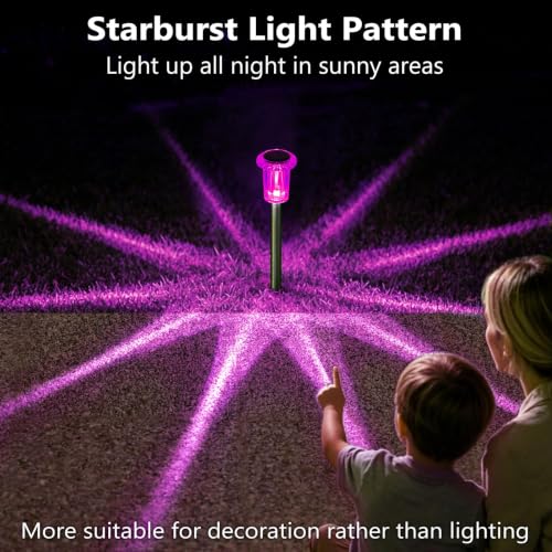 Image of DenicMic Solar Outdoor Lights 10 Pack Pink LED Valentines /Mothers Day Decor | Garden Decor for Outside Yard Patio Flowerbed Pathway Starburst Pattern, Acrylic Diamond-like Lampshade Stainless Steel Pole