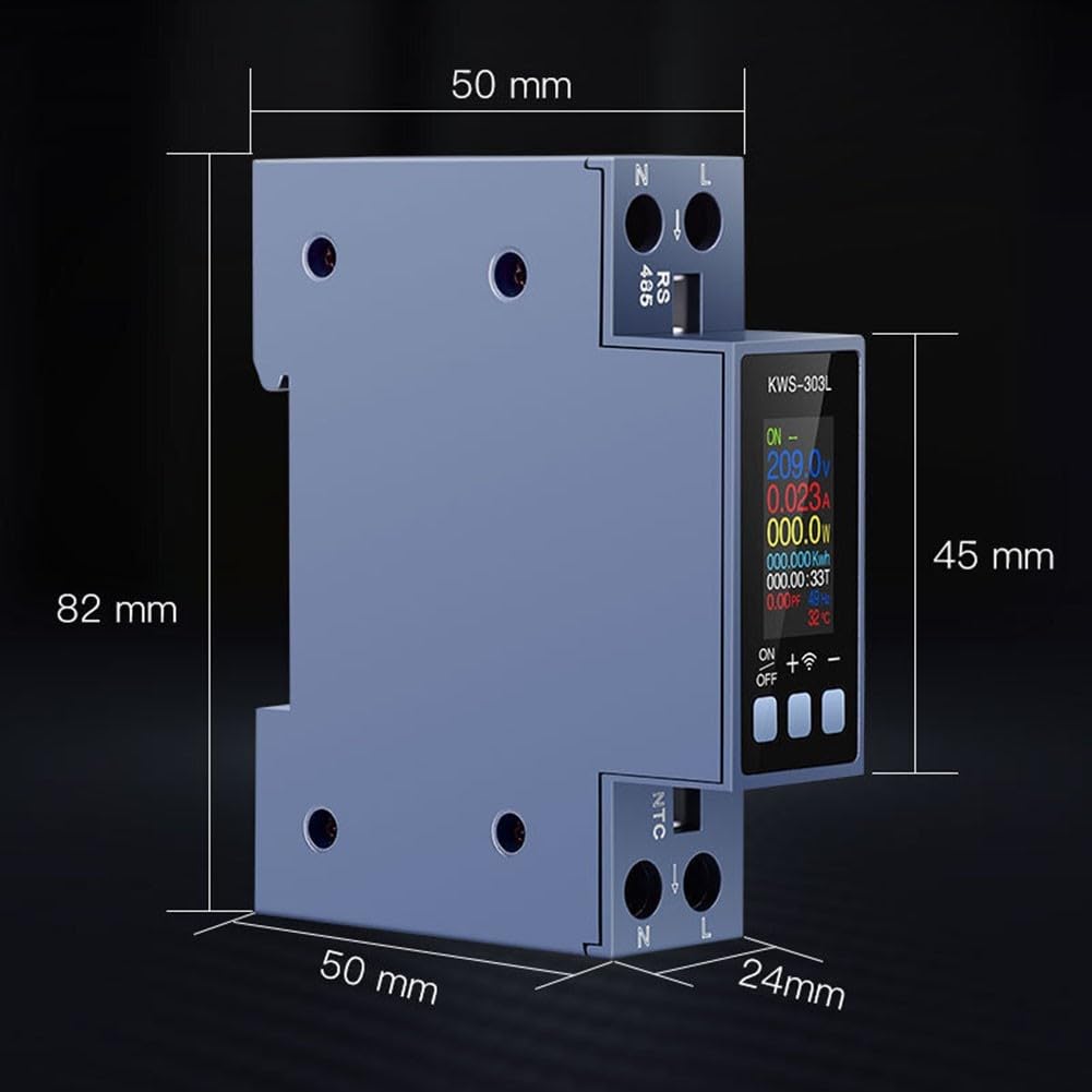 KWS-303WF WLAN DIN Hutschienen Stromzähler 40A, Multifunktionaler Spannungs- Und Strommesser Mit HD Farbdisplay, Fernsteuerung Per App, Energieverbrauchsanzeige, Überlastschutz