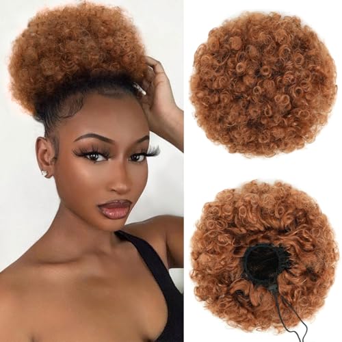quesdom Afro Puff Ponytail Extension Synthetic Auburn 80 Grams Afro Puff Drawstring Clip on Kinky Curly Bun for Black Women(30,Auburn)