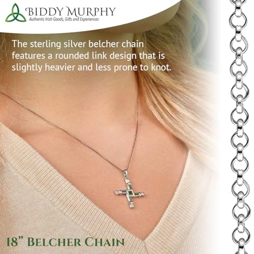 Biddy Murphy Saint Brigid Cross Sterling Silver Necklace for Women, Symbolizes Protection, Genuine Connemara Marble Inlay, Tarnish Resistant Rhodium 18" Chain, 7/8 x 1-1/4 inch4