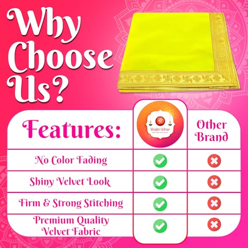 Image of Bhakti Lehar (20 x 40 Inch) Plain Yellow Velvet Pooja Aasan for God Idol /Chowki Aasan Kapda Cloth for Temple Shelf Home Mandir, Ganesh Baithak and God Idol Sitting - Pack of 2