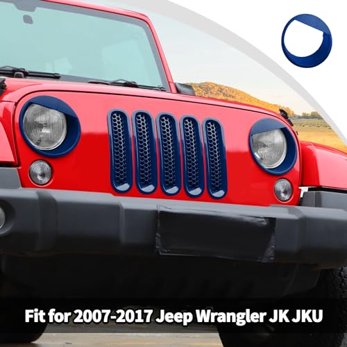 Image of JWWY Front Grille Insert Radiator Grille Grillwork Surround Assembly Inserts Headlight Headlamp Cover Trim Set Fit for 2007-2017 Jeep Wrangler JK JKU Exterior Accessories 9pcs Blue
