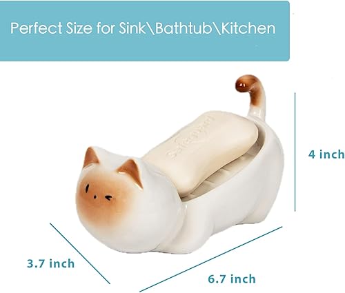 Miniatura 6 de Jabonera de cerámica para gatos, barra autodrenante para ducha, bandeja de jabón decorativa para lavabo de baño, encimera de cocina, bandeja de