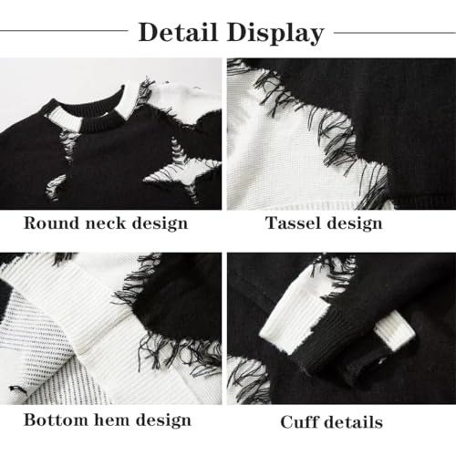 Gothic Sweater Men's Street Hip-hop Destructive Tassel Knit Sweater Men's and Women's Loose Sweater4