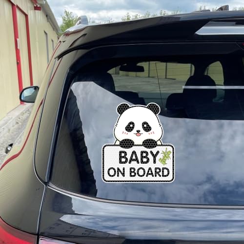 Image of Panda Baby On Board Sticker for Cars, Cute Highly Reflective Kids in Car Sticker Sign for Car Window Bumper Truck Auto Warning Decals (1PCS, White)