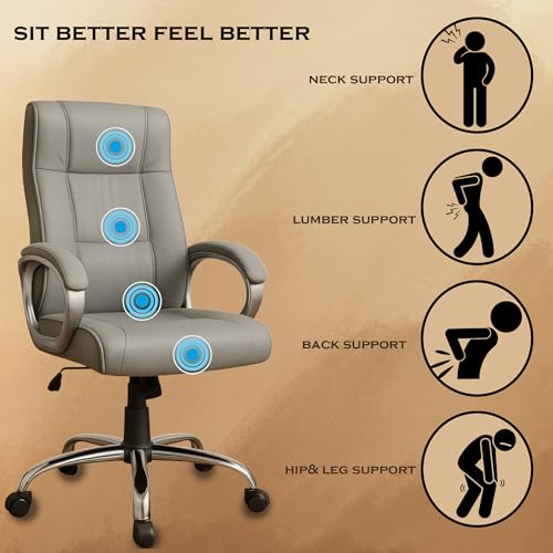 Image of Vista Ergonomic Leatherette Boss Chair for Office | High Back Revolving Chair for Home, Office, Study & Gaming | Height Adjustable Office Chair in Crome Base | 1pc (Grey)
