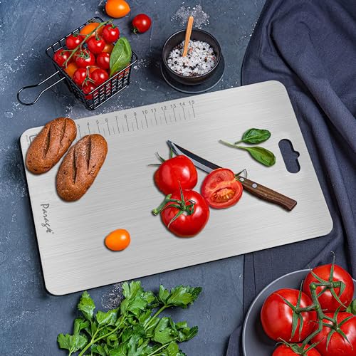 Image of Parage Stainless Steel Medium Chopping Board 31 x 21 CM | Non Porous Kitchen Cutting Board for Home Use for Meat Fish Vegetables Fruits Bread | Anti Bacterial Odor Resistant Rust Free Heavy Duty