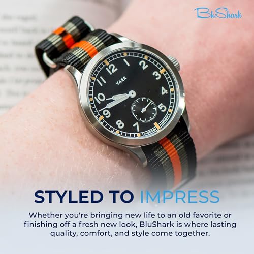 Image of BluShark - Original Collection Military-Style Waterproof Watch Strap, Fits All Timepiece Brands, Durable Nylon Wristwatch Accessories with Stainless Steel Buckle - 18mm, 20mm, 22mm & 24mm Watch Bands