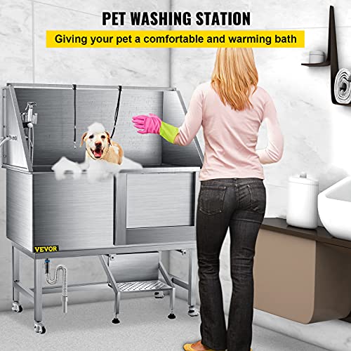 image for VEVOR 50 Inch Dog Grooming Tub Professional Stainless Steel Pet Dog Ba