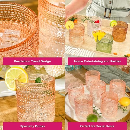 Image of Kate Aspen Rose Gold Cups Pink Hobnail Beaded Drinking Glasses Set of 6-10 oz Vintage Glassware Set Cocktail Glass Set, Juice Glass, Water Cups | Makes A Great Hostess Gift, Gift for New Home Owners
