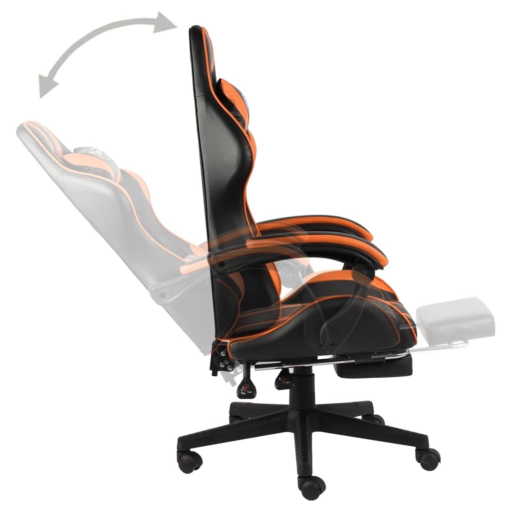 Sedia da gaming con poggiapiedi, girevole, colore: nero e arancione | Comoda sedia da ufficio con poggiapiedi estraibile e cuscino lombare per lo studio o l'ufficio.