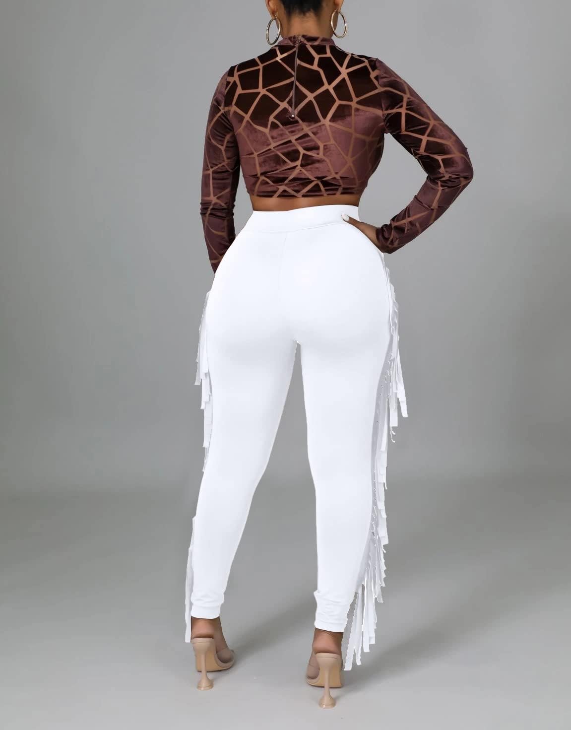 Choichic Women's Casual High Waist Fringed Pants With Elastic Waist - Bodycon Tassels Side Long Jogger Sweatpant - Image 5