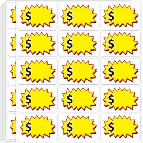 Leezmark 210 Pcs Garage Sale Price Stickers, 2"x3" Removable Adhesive Yard Sale Stickers, Price Label Stickers Price Tags Stickers for Yard Garge Sale, Retail, Annual Community Sale, Yellow Cover