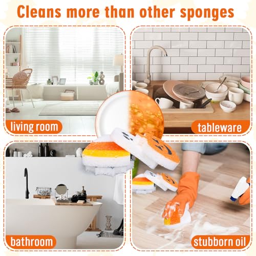 Image of 8Pcs Halloween Kitchen Sponges Water Absorbing Wood Pulp Sponges Cute Ghost Pumpkin Corn Spider Web Dish Washing Sponge for Kitchen Bathroom Home Cleaning